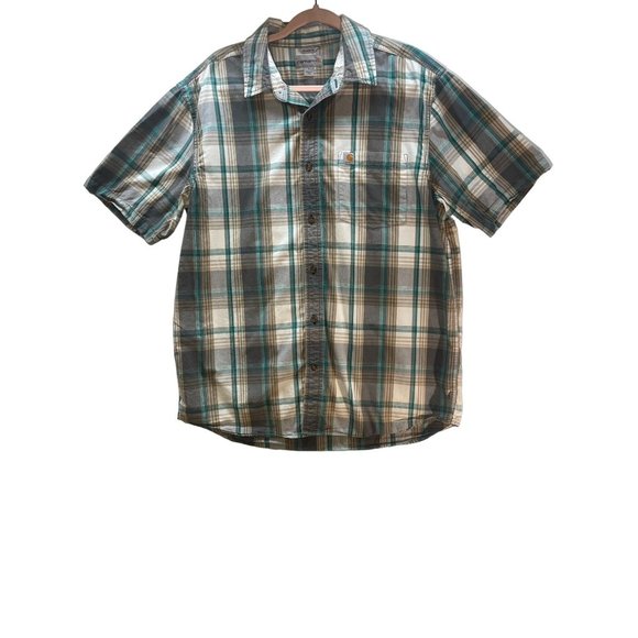 Carhartt Green and Brown Plaid Men's Short Sleeved size Large Button Down Shirt - Picture 6 of 11